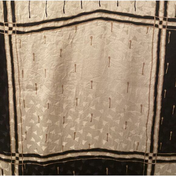 Vintage Large Silk Scarf Cream Black Gold Geometric Hand Rolled Edges 33” x 55" - Picture 8 of 9